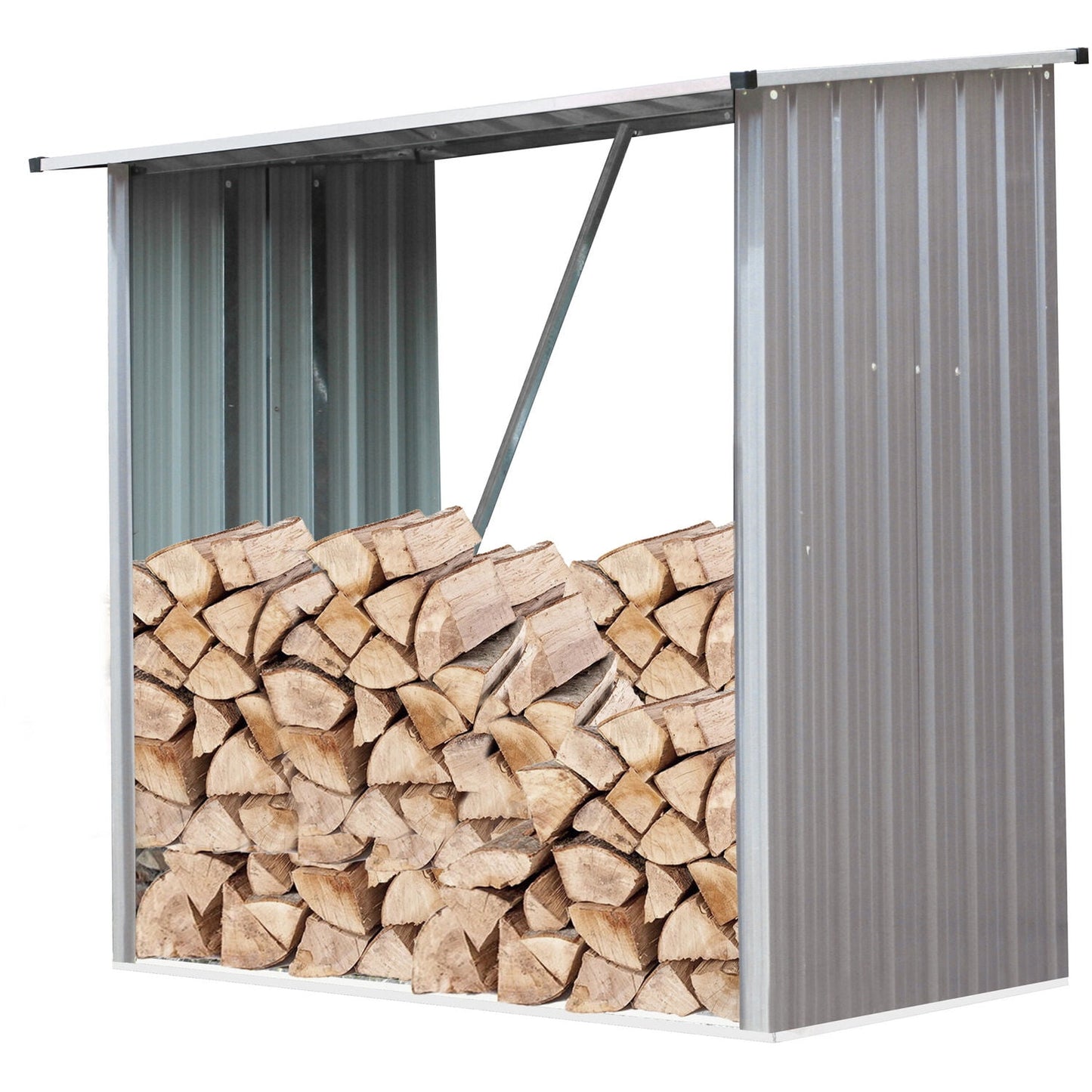 Hanover Indoor, Outdoor Galvanized Steel Woodshed Storage Rack Holds up to 55 Cu. Ft. of Stacked Firewood, Beige