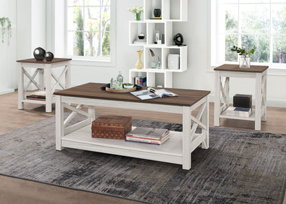 Home Design Wayne 3-Piece Coffee Table Set with 1 Rectangular Coffee Table and 2 Square End Tables, X-Shaped Side Design with Open Shelf for Living Room, Natural Oak/Black