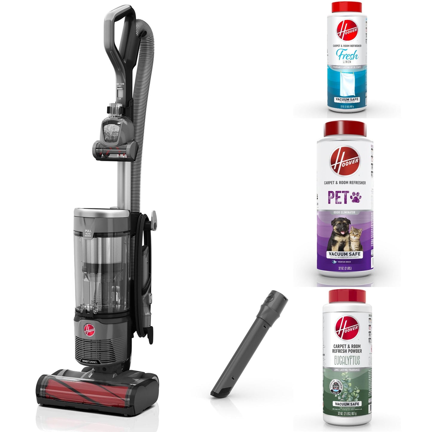Hoover Bagless Upright Vacuum, Windtunnel Swivel Pet & Hoover Fresh, Pet & Eucalyptus Carpet & Room Refresher Carpet Powder, 32oz