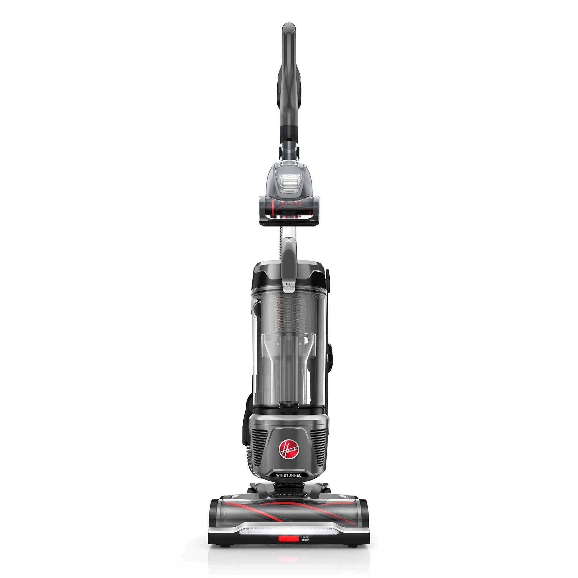 Hoover Upright Vacuum, WindTunnel Tangle Guard, Bagless, with Swivel Steering, Hard Floor and Carpet, Crevice Tool, Dusting Brush, Turbo Tool, LED headlights, UH77110, Black