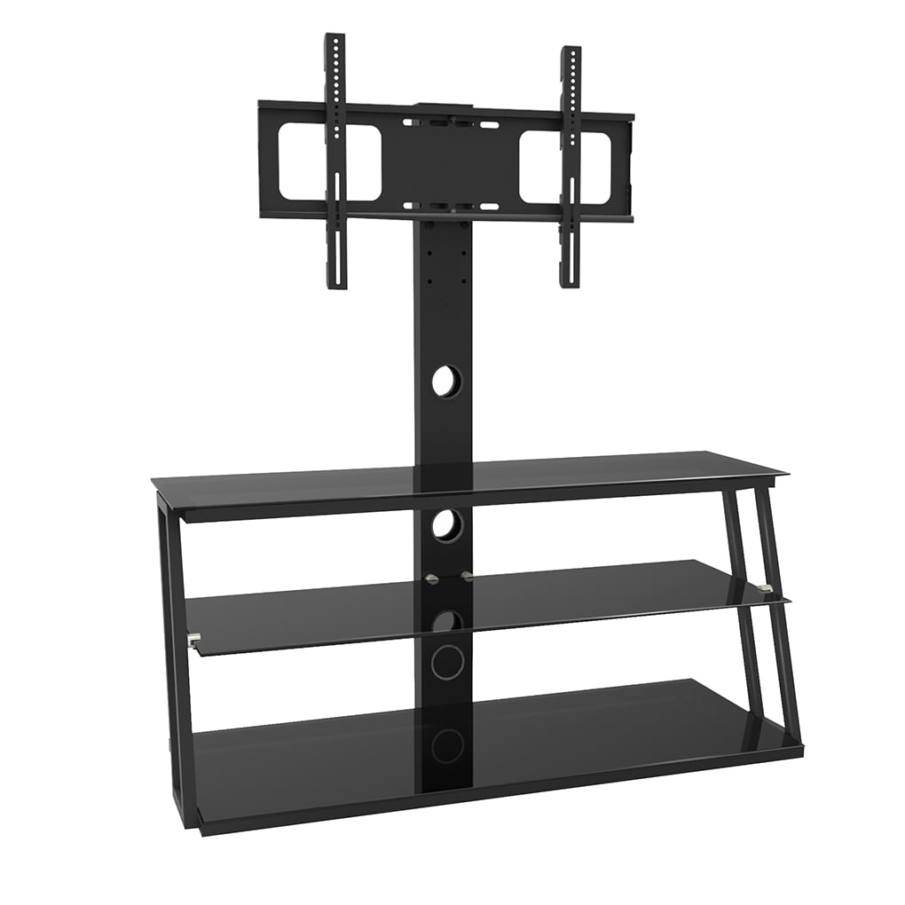 Irene Inevent Glass TV Stand with Swivel Mount and 3 Shelves for TVs up to 65", Black
