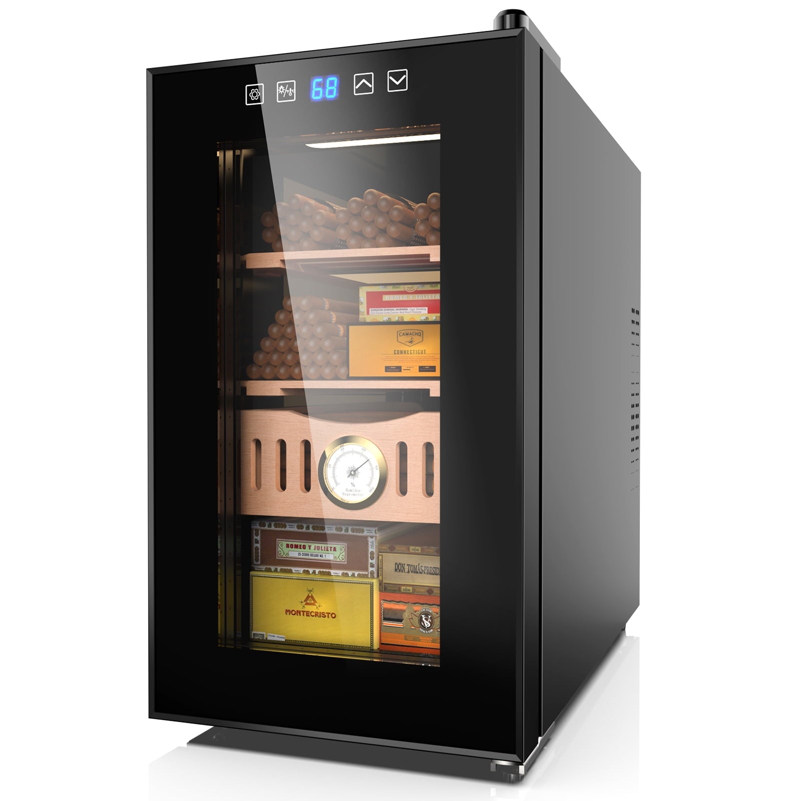 Joreek 25L Electric Humidor 200 Counts Cigar Humidor Cabinet with Cooling Temperature Control Electric Cooling Cigar Fridge with Spanish Cedar Wood Shelves & Hygrometer