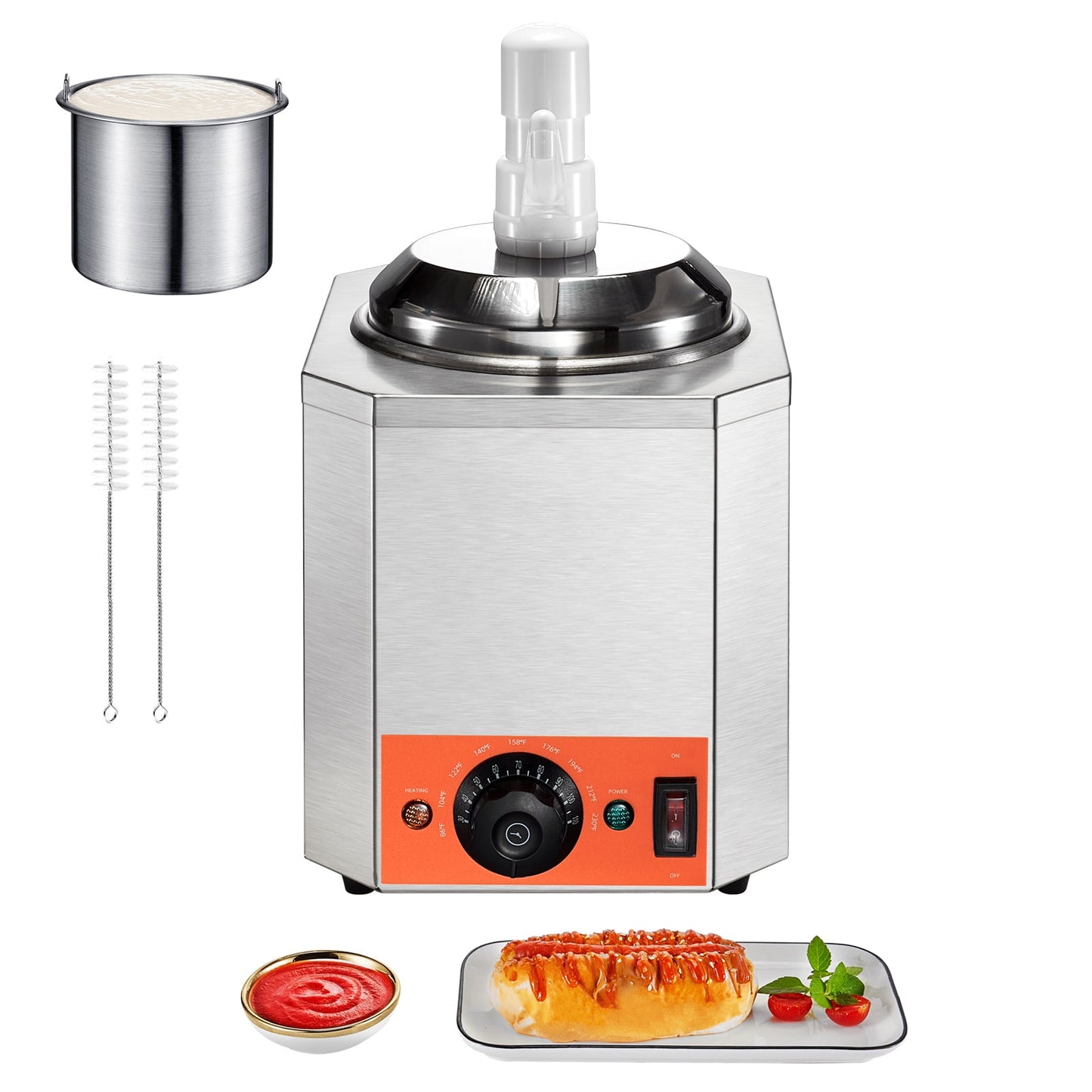 KFFKFF Electric Cheese Warmer with Plastic Pump, 2.3 Qt Capacity, Temperature Control from 86-230℉, Ideal for Nacho Cheese, Hot Fudge, and Caramel