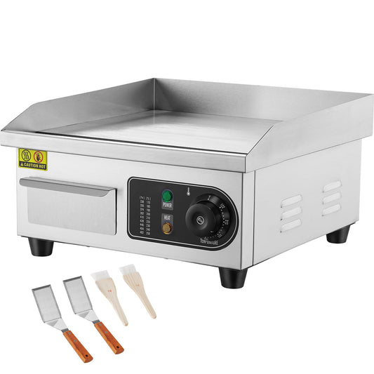 KFFKFF Electric Griddle for Commercial Use, Dimensions 14.17 x 11.81 x 0.39 inches, Includes Stainless Steel Surface, 2 Shovels, and 2 Brushes, Suitable for Home or Restaurant