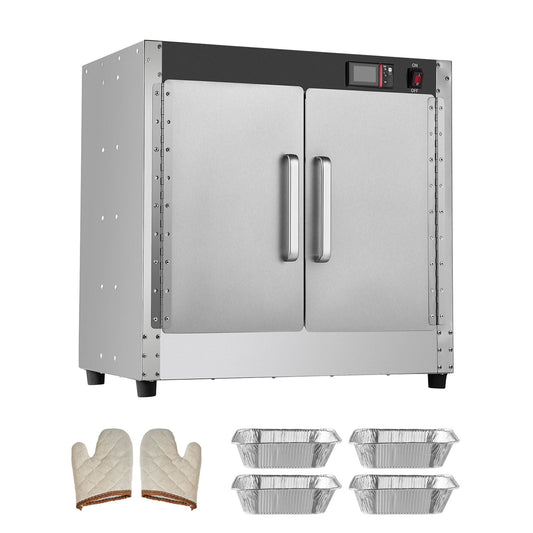 KFFKFF Food Warming Unit, Quadruple-Layer Snack Heater with Moisture Tray, 4 Containers, Twin-Door and Modifiable Racks, Metallic Food Heating Locker, Perfect for Holding Pizza, Poultry, Eatery