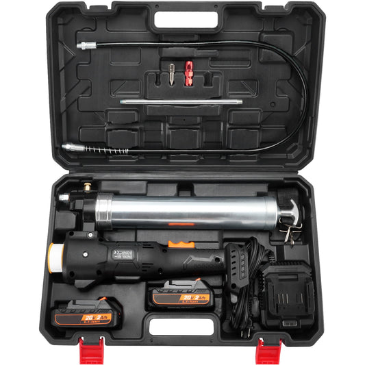 KFFKFF Wireless Grease Gun, 20V, 10K PSI, 39-inch Hose, Electric Lubrication Kit with Portable Case, Includes 2 Batteries & Charger, Black