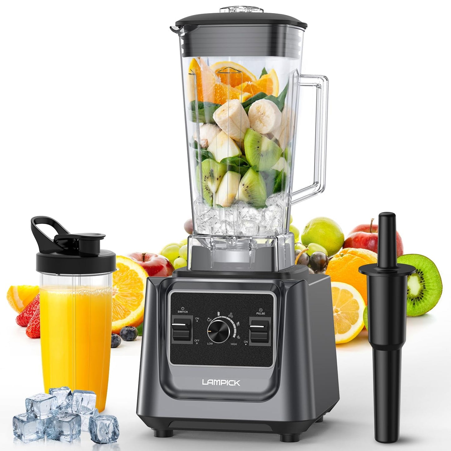 LAMPICK Blenders for Kitchen, 2000W Professional Grade High-Speed Countertop Blender with 68oz Pitcher & 27oz To-Go Cup for Smoothies, Ice, and Frozen Fruit, BPA-Free, Dishwasher Safe C95