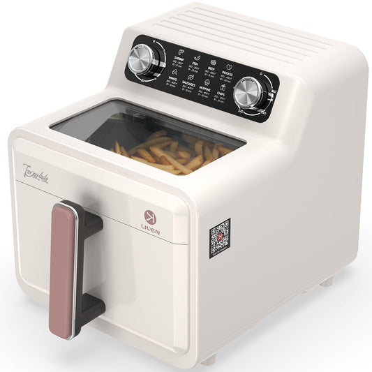 LIVEN Large Air Fryer 7 QT, Airfryer Family Size with 8 Preset Cooking, Viewing Window, Easy Clean, Low-noise for Quick Easy Meals French Fries Drumsticks Steak Bacon Fish Shrimp Cake, White