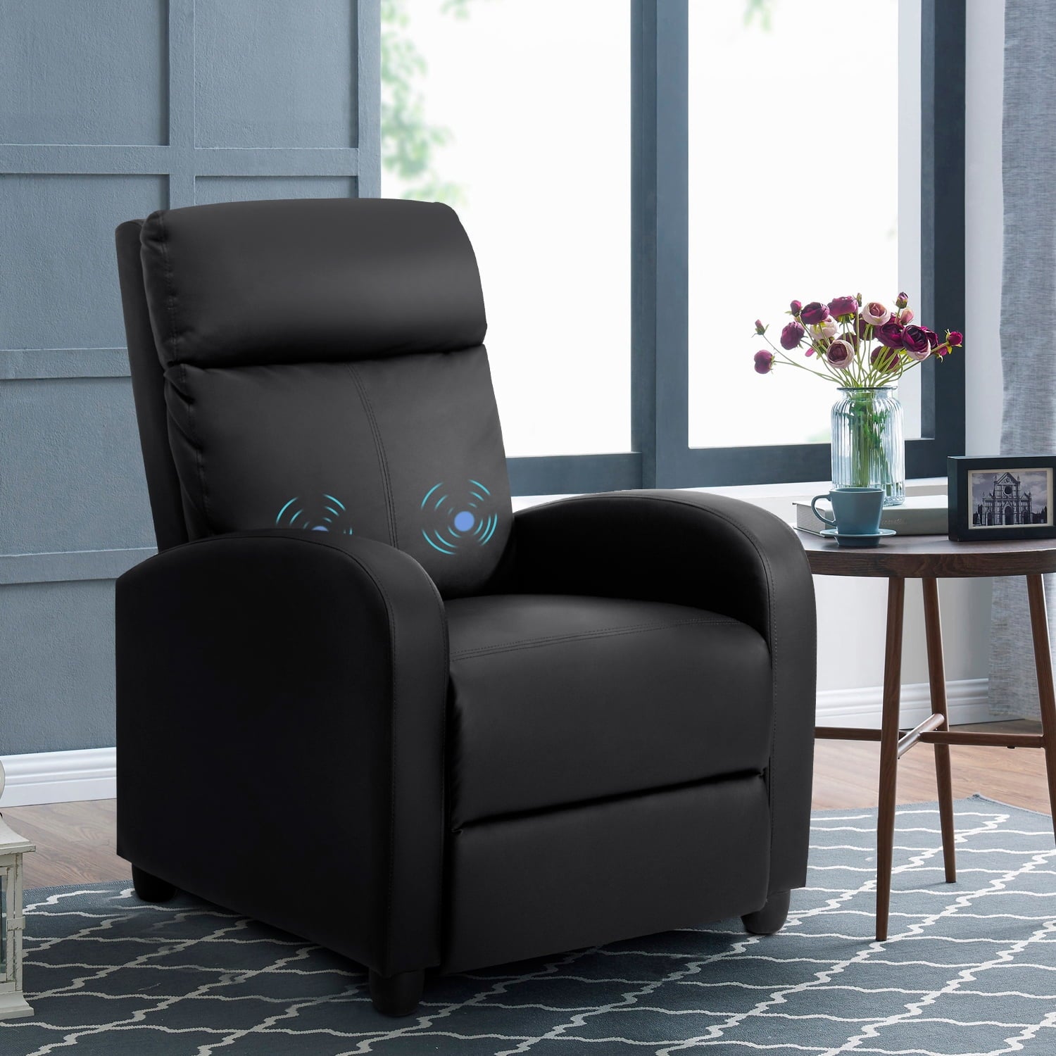 Lacoo Massage Recliner PU Leather Faux Leather Recliner Home Theater Recliner with Padded Seat and Massage Backrest, Black
