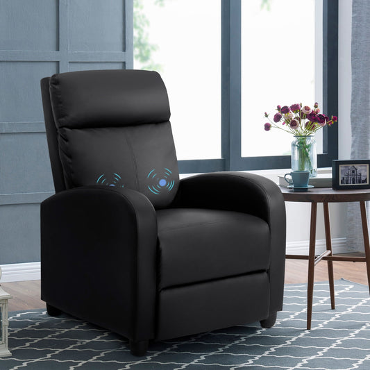 Lacoo Massage Recliner PU Leather Faux Leather Recliner Home Theater Recliner with Padded Seat and Massage Backrest, Black