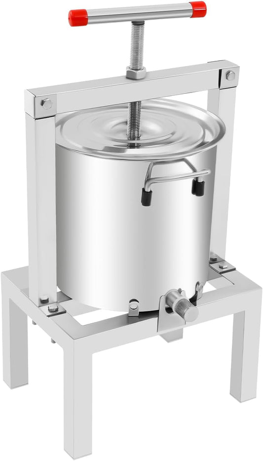 Large Fruit Honey Presser Manual Beeswax Extractor Beekeeping Machine 10L/2.6gal Stainless Steel Barrels Press Cider Press for Wine and Juice Making