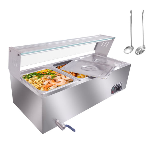 M optimized 3/6/10-Pan Commercial Food Warmer, Electric Steam Table, Stainless Steel Bain Marie with Tempered Glass Cover, 1500W Countertop Food Warmer 86-185°F Temp Control for Catering, Restaurant