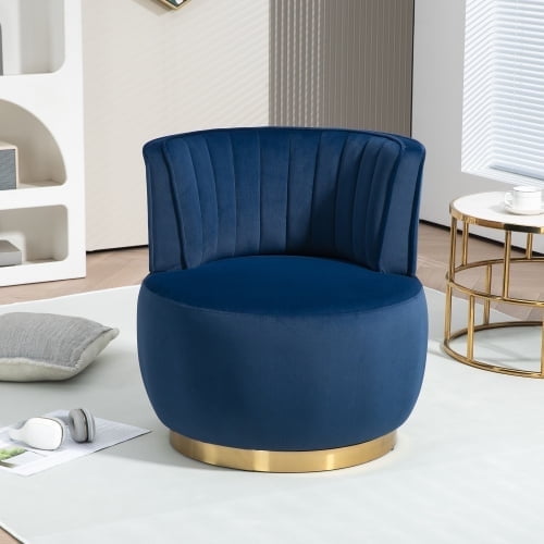 MOONMISS 360° Swivel Barrel Accent Chairs, Round Armchairs with Wide Upholstered, for Living Room, Bedroom, Navy