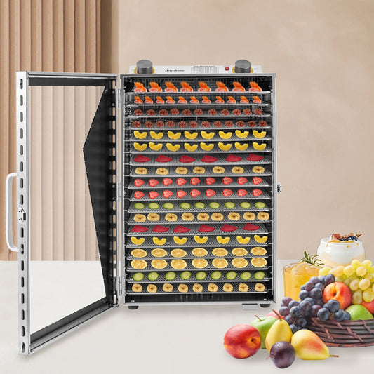 Miumaeov 18 Trays Food Dehydrator Dryer Machine For Jerky Fruit Veggies Meat 304 Stainless Steel Adjustable Temp & Timer