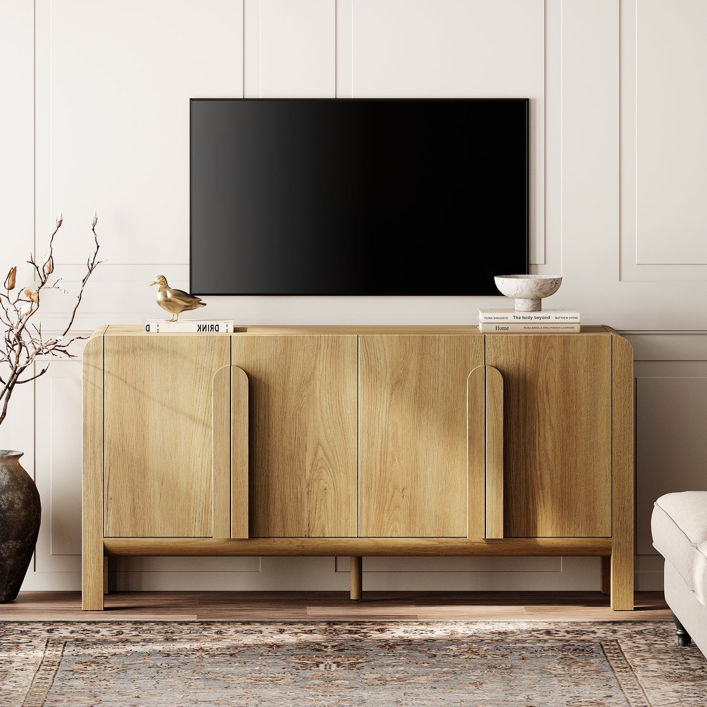 Modern 63" TV Stand with Storage, Entertainment Center with Adjustable Shelves,Wooden TV Console with 4 Doors for Living Room