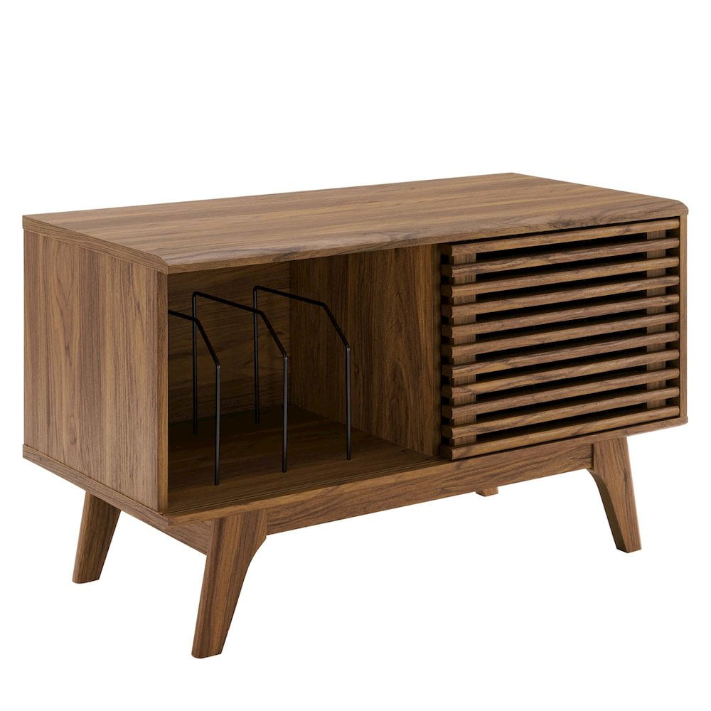 Modway Render Wood & Vinyl Record Display Stand with Sliding Door in Walnut