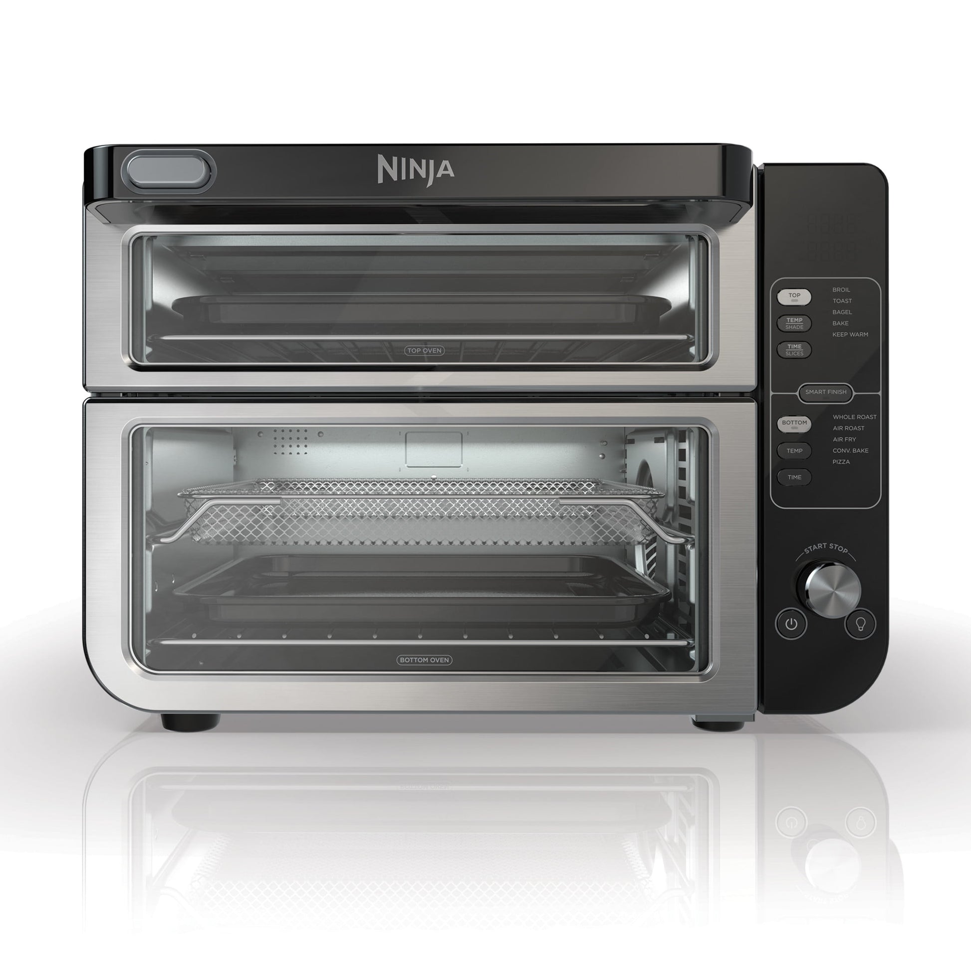Ninja 10-in-1 Air Fryer, Double Door Toaster Oven with FlexDoor, FlavorSeal & Smart Finish, Rapid Top Convection and Air Fry Bottom, Bake, Toast, Air Fry, Pizza and More, Stainless Steel, DCT400