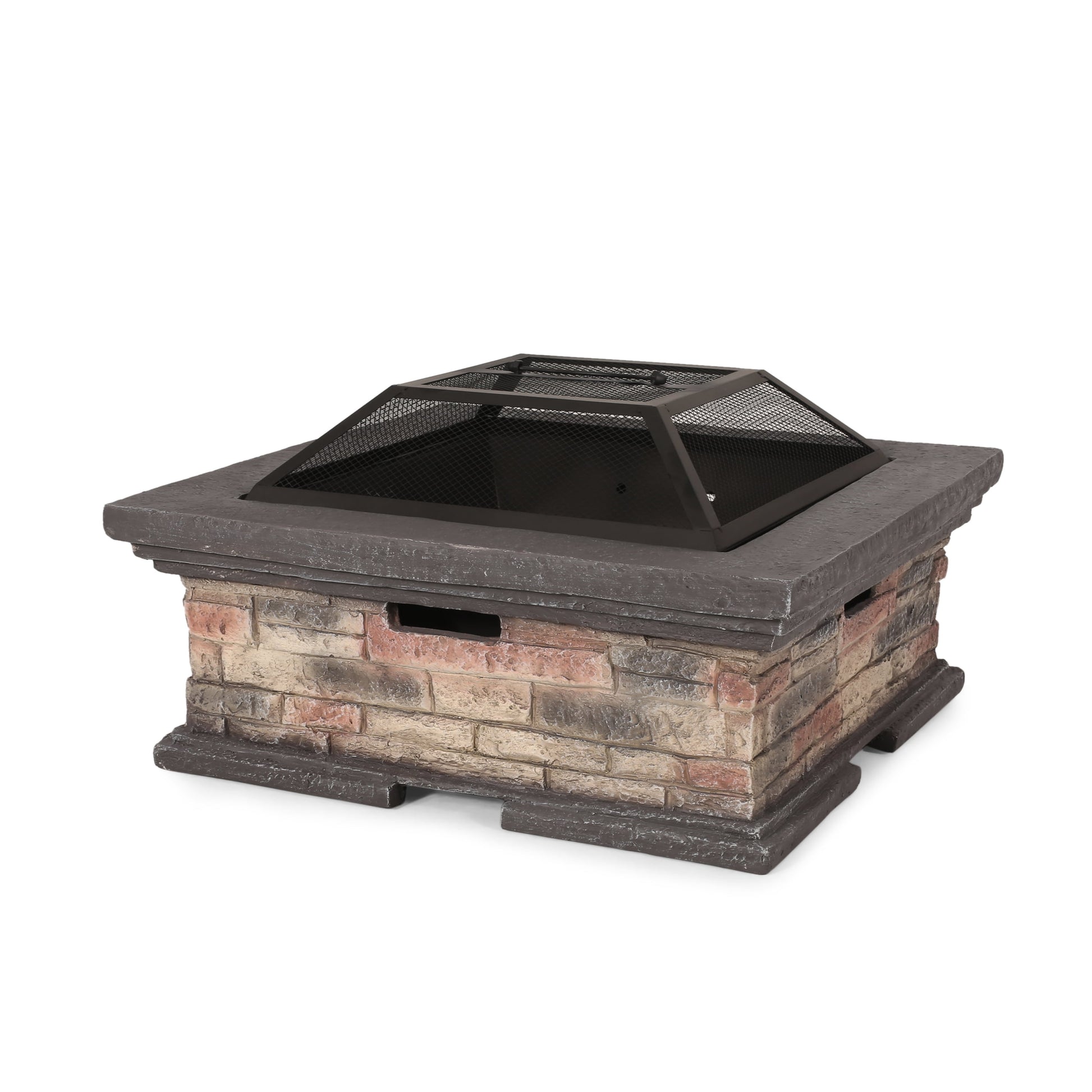 Noble House 29" Square Wood Gray Finish Concrete Fire Pit