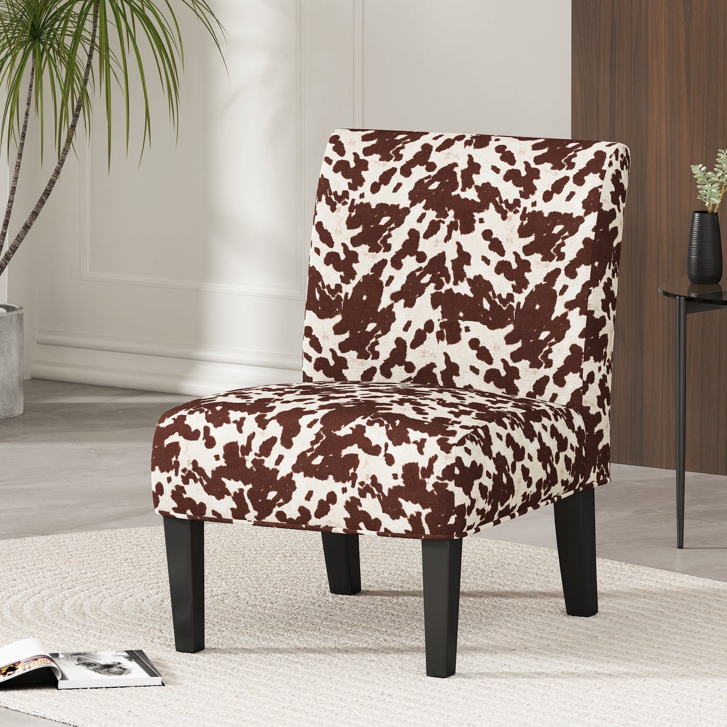 Noble House Cassie Fabric Slipper Chair, Cow Print