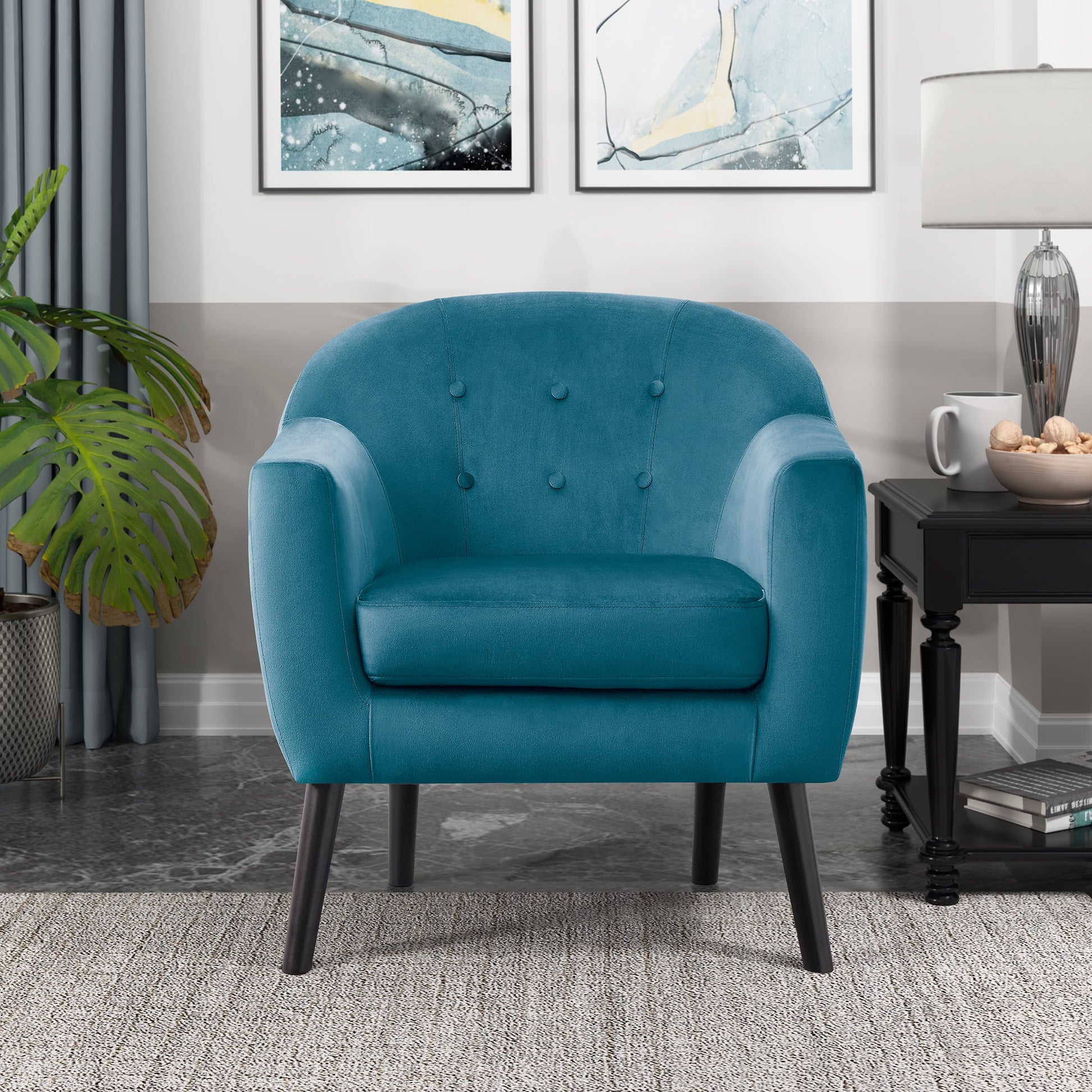 OakvillePark Abbotsford Velvet Fabric Upholstered Accent Chair, Blue