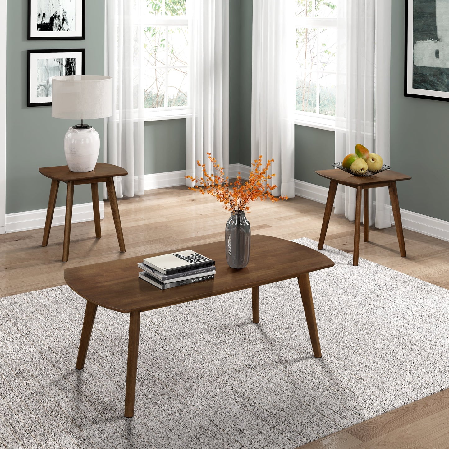 OakvillePark Ecola 3-Piece Pack Wood Occasional Table Set, Walnut