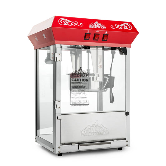 Olde Midway Vintage-Style Tabletop Popcorn Machine Maker Popper with 8 Ounce Kettle, Red