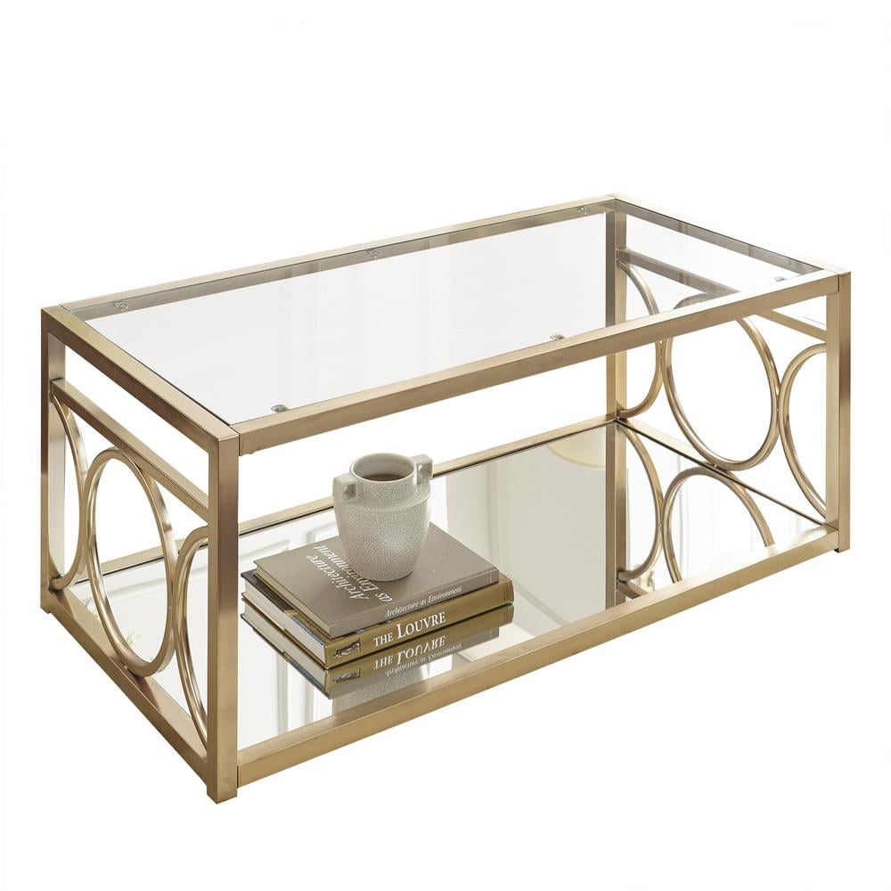 Steve Silver Olympia Tempered Glass Top Coffee Table in Gold Chrome Frame