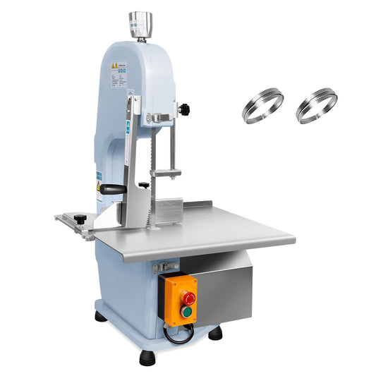 POWKOL Electric Bone Saw Machine, 750W Frozen Meat Cutter, Butcher Cutting Machine with Bandsaw, Cutting Adjustable Thickness Range 0.8-4.3Inch,Equipped with 2 Saw Blades