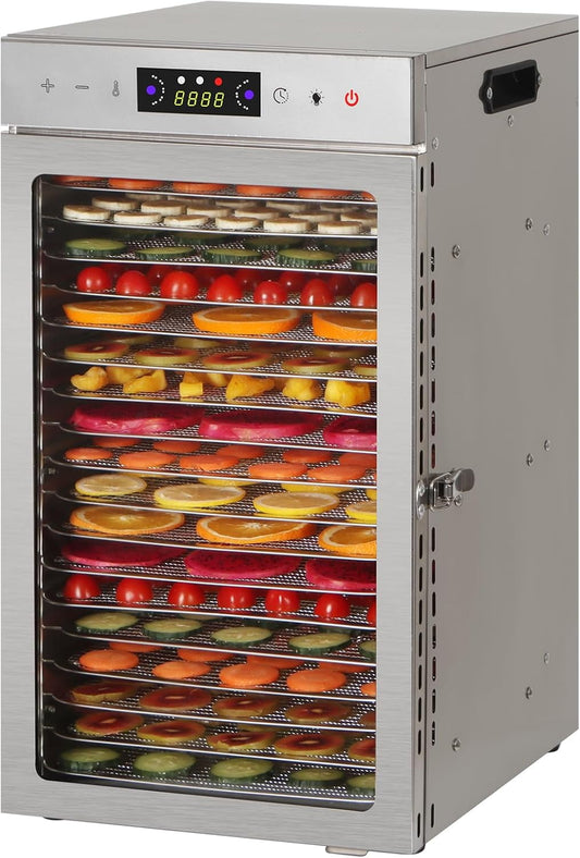 Panana Food Dehydrator for Jerky, Fruit, Meat, Beef, Herbs, 6/8/12/18-Tray Full Stainless Steel Dehydrator Machine, LED Display, Adjustable Timer, Temperature Control, Overheat Protection (18-Trays)