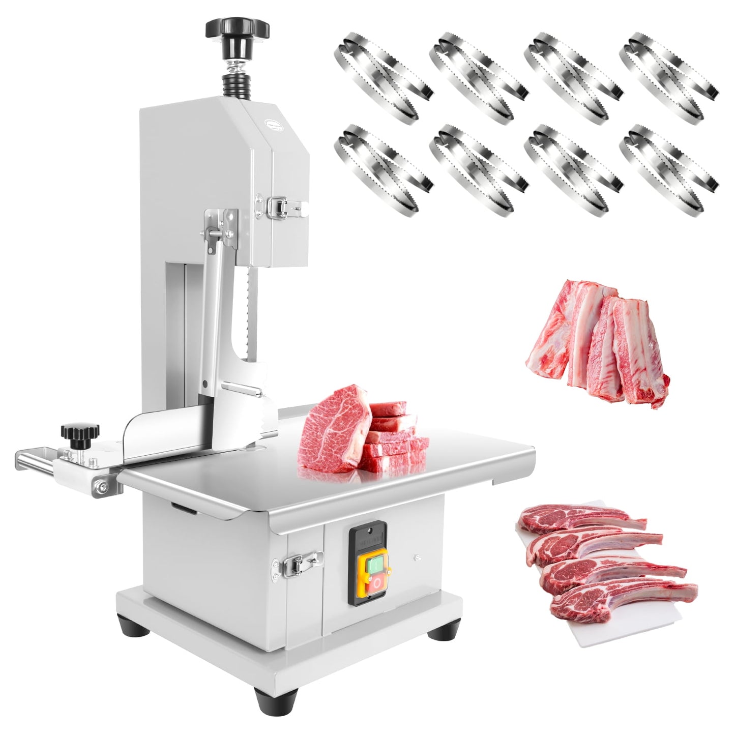 Professional Bone Cutting Equipment, 1000W Heavy-Duty Motor, 7.8” Cutting Height, Silver Finish, Commercial Use for Beef, Pork, Fish