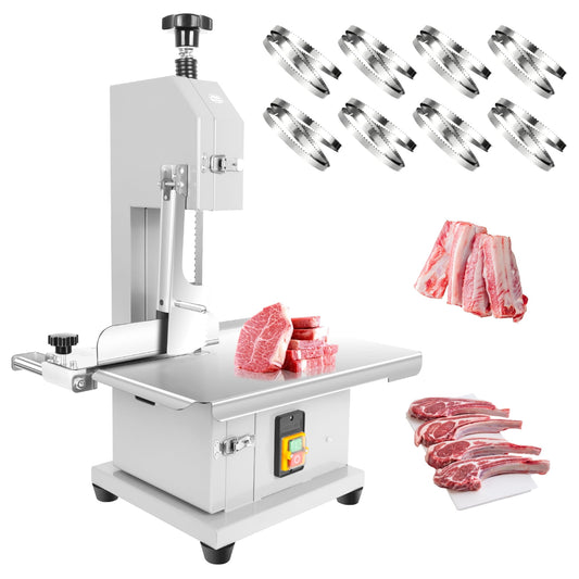 Professional Bone Cutting Equipment, 1000W Heavy-Duty Motor, 7.8” Cutting Height, Silver Finish, Commercial Use for Beef, Pork, Fish