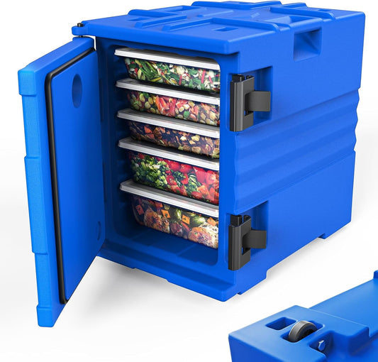 ROVSUN 82QT/109 QT Insulated Food Pan Carrier, Hot Box Food Warmer w/Wheels Double Buckles and Handles, Stackable Hot Boxes for Catering Restaurant Canteen Family Party