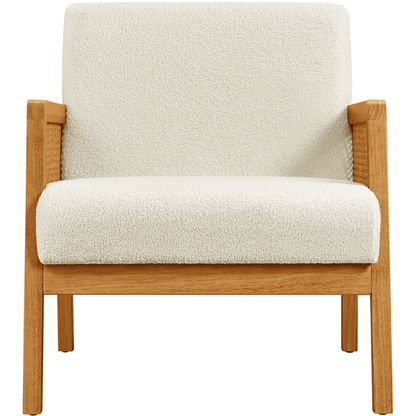 Renwick Fabric Upholstered Accent Chair with Rattan Sides for Living Rooms,Beige