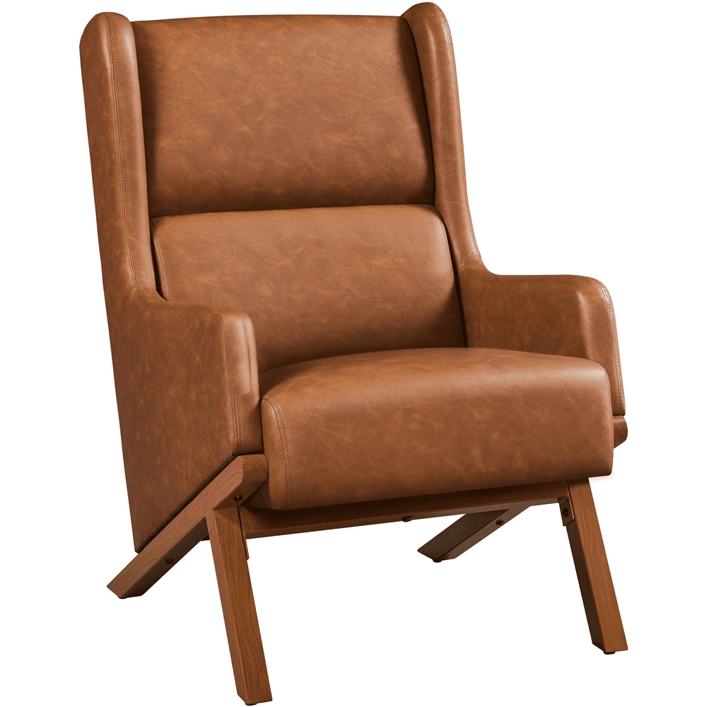 Renwick High Back PU Leather Upholstered Accent Chair for Home Office, Brown