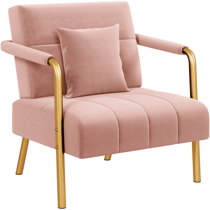 Renwick Velvet Accent Armchair with Cozy Pillow, Pink