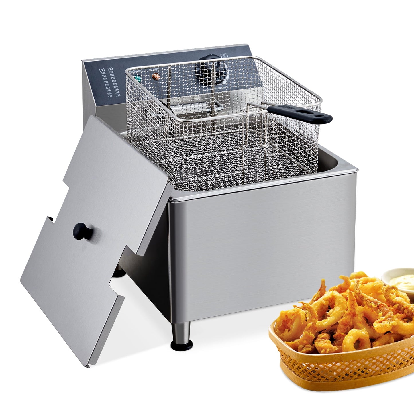 Roromall 11L 22L Electric Fryer, 11.6QT 23.2QT Deep Fryer for Restaurant Home, Adjustable Temperature, with Large Thick Frying Basket and Lid, Stainless Steel, 110V, 1700W
