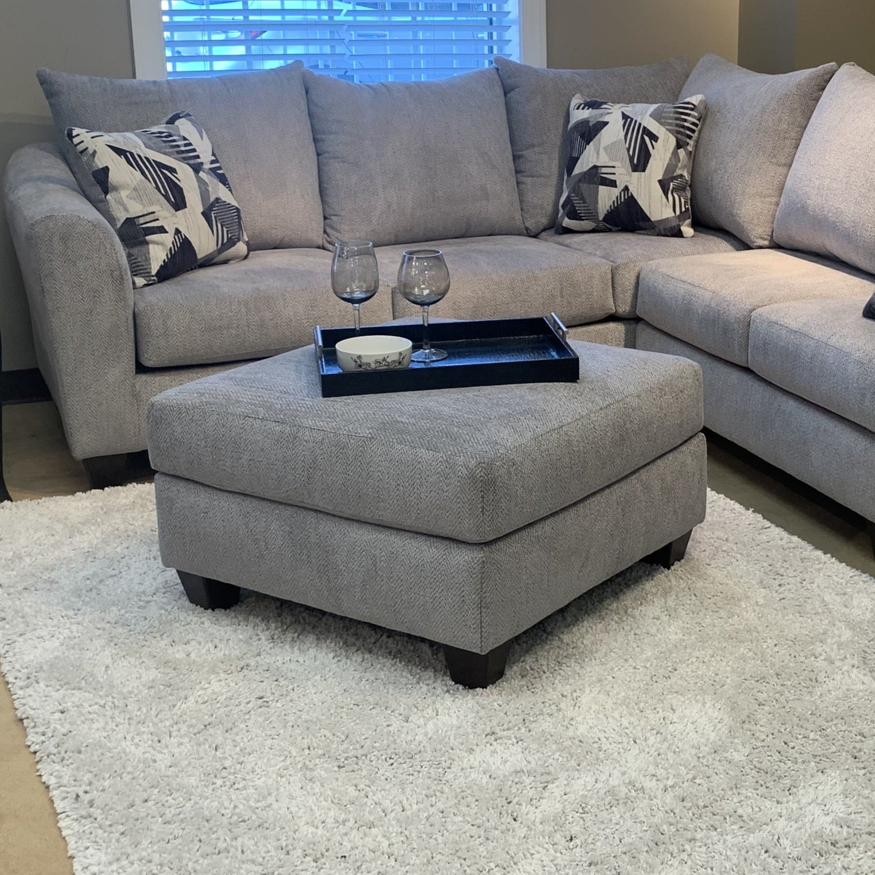 Roundhill Furniture Duleek Upholstered Cocktail Ottoman, Herringbone Silver