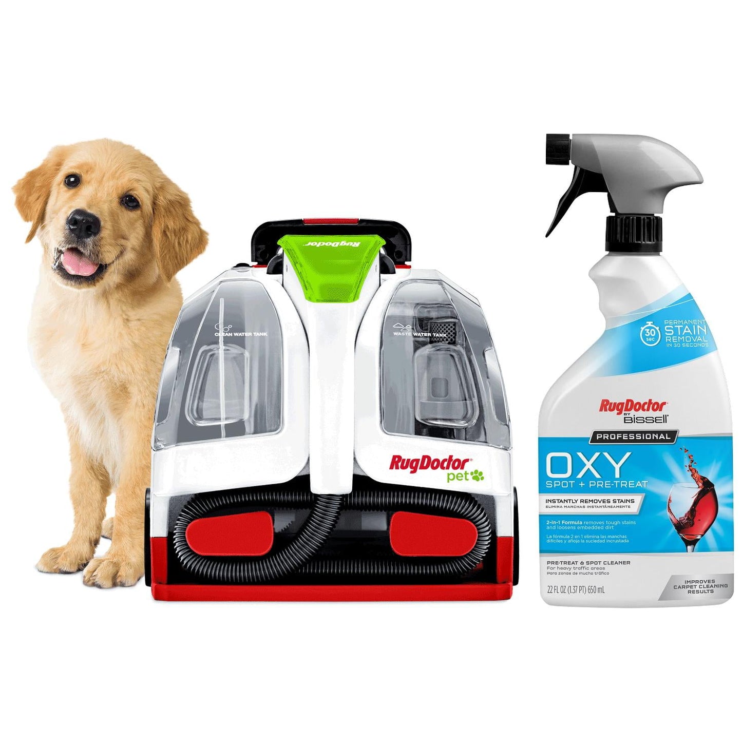 Rug Doctor Pet Portable Spot Cleaner, 2X Suction Power*, Lightweight Pet Carpet Cleaner Machine, with 22 oz Oxy Spot + Pre Treat Formula Bundle