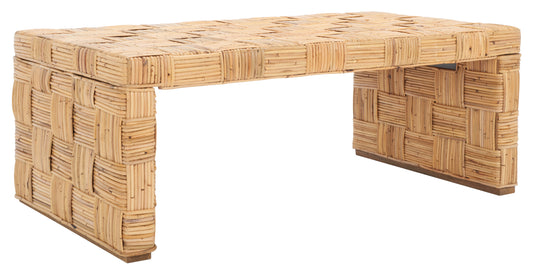SAFAVIEH Adkin Coastal Checkered Rattan Coffee Table, Honey Natural/Kubu