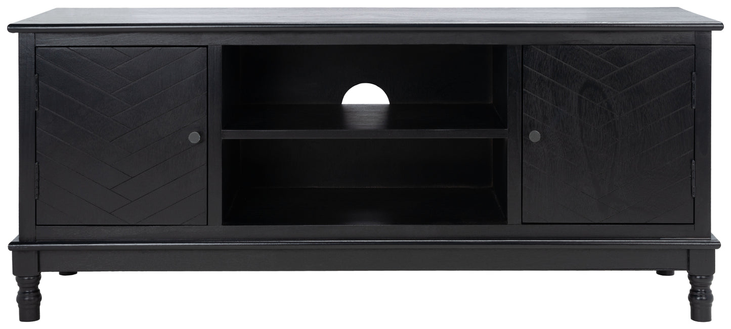 SAFAVIEH Magnolia Mid-Century 2 Door 2 Shelf Media Stand, Black (47.3 in. W x 15.8 in. D x 20 in. H)