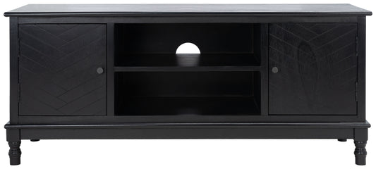 SAFAVIEH Magnolia Mid-Century 2 Door 2 Shelf Media Stand, Black (47.3 in. W x 15.8 in. D x 20 in. H)