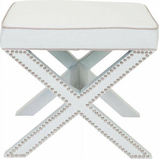 SAFAVIEH Palmer Transitional Cross Leg Upholstered Ottoman, Robins Egg Blue