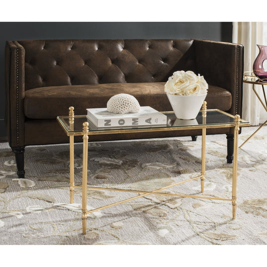 SAFAVIEH Tait Rustic Solid Coffee Table, Antique Gold/Mirror Top