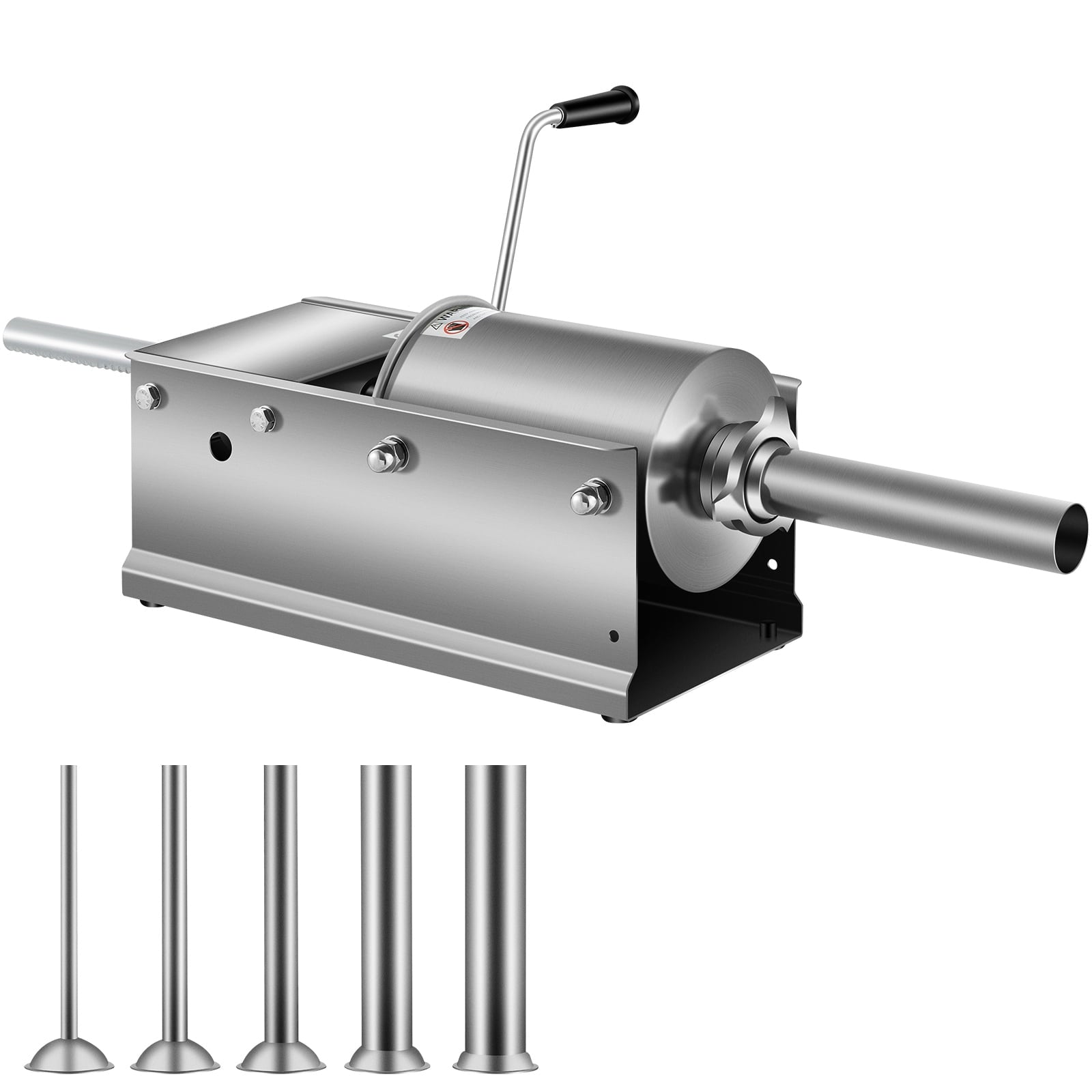 KFFKFF Hand-Operated Sausage Filler, 3 L / 7 LBS Capacity, Horizontal Meat Injector, Two-Speed, Constructed with 304 Stainless Steel, Comes with 5 Filling Nozzles