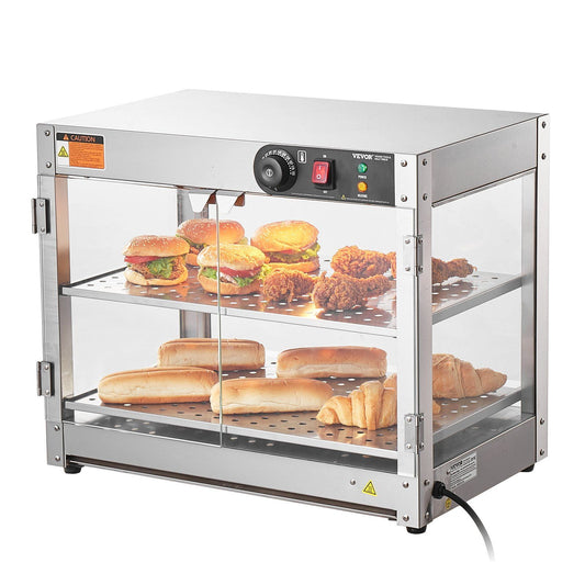 STAWAY 2-Tier Food Warmer Display Countertop Pizza Cabinet with Light - Adjustable Temperature Control, Stainless Steel & Glass, Ideal for Cafes & Bakeries