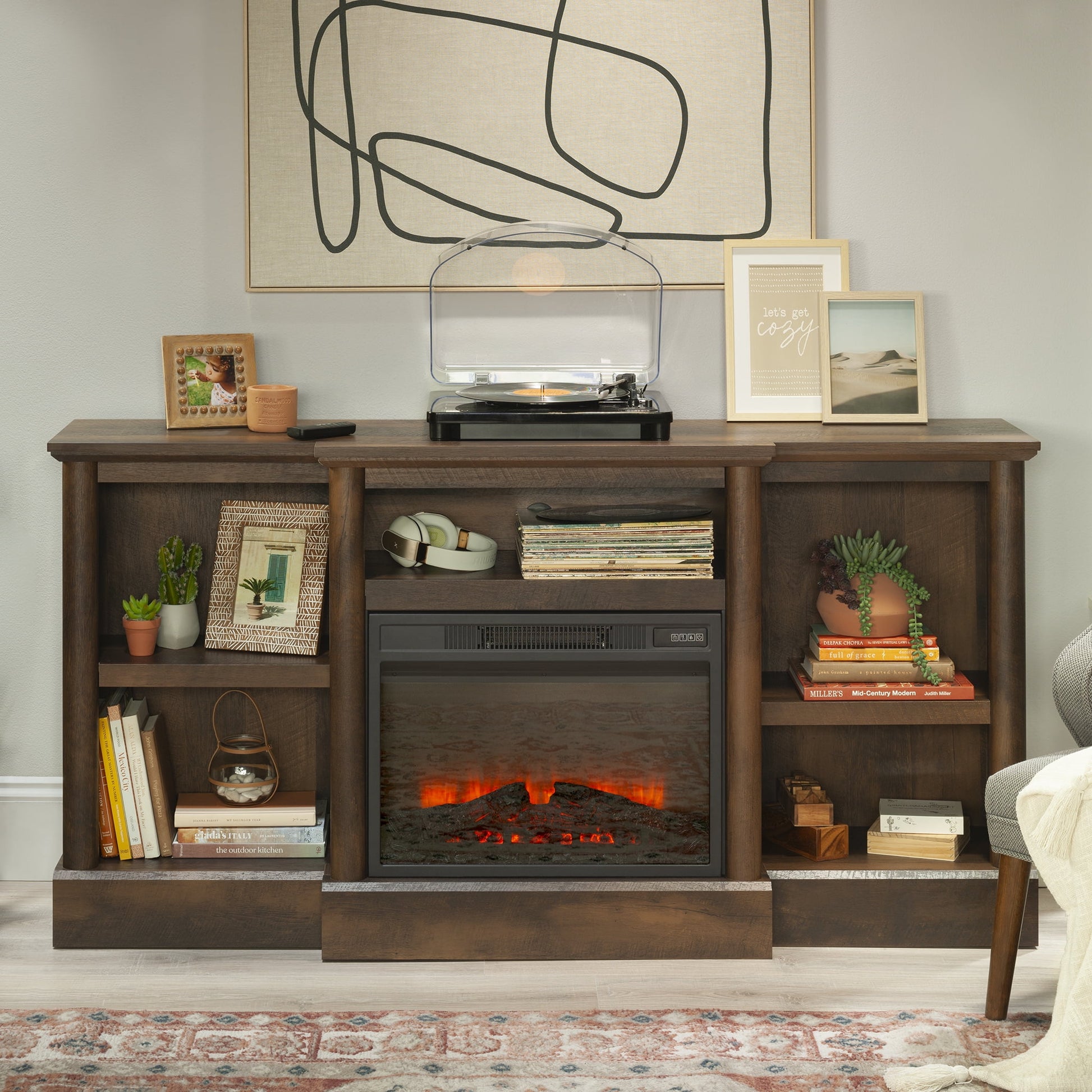 Sauder Fireplace TV Stand for TV's up to 75", Barrel Oak Finish