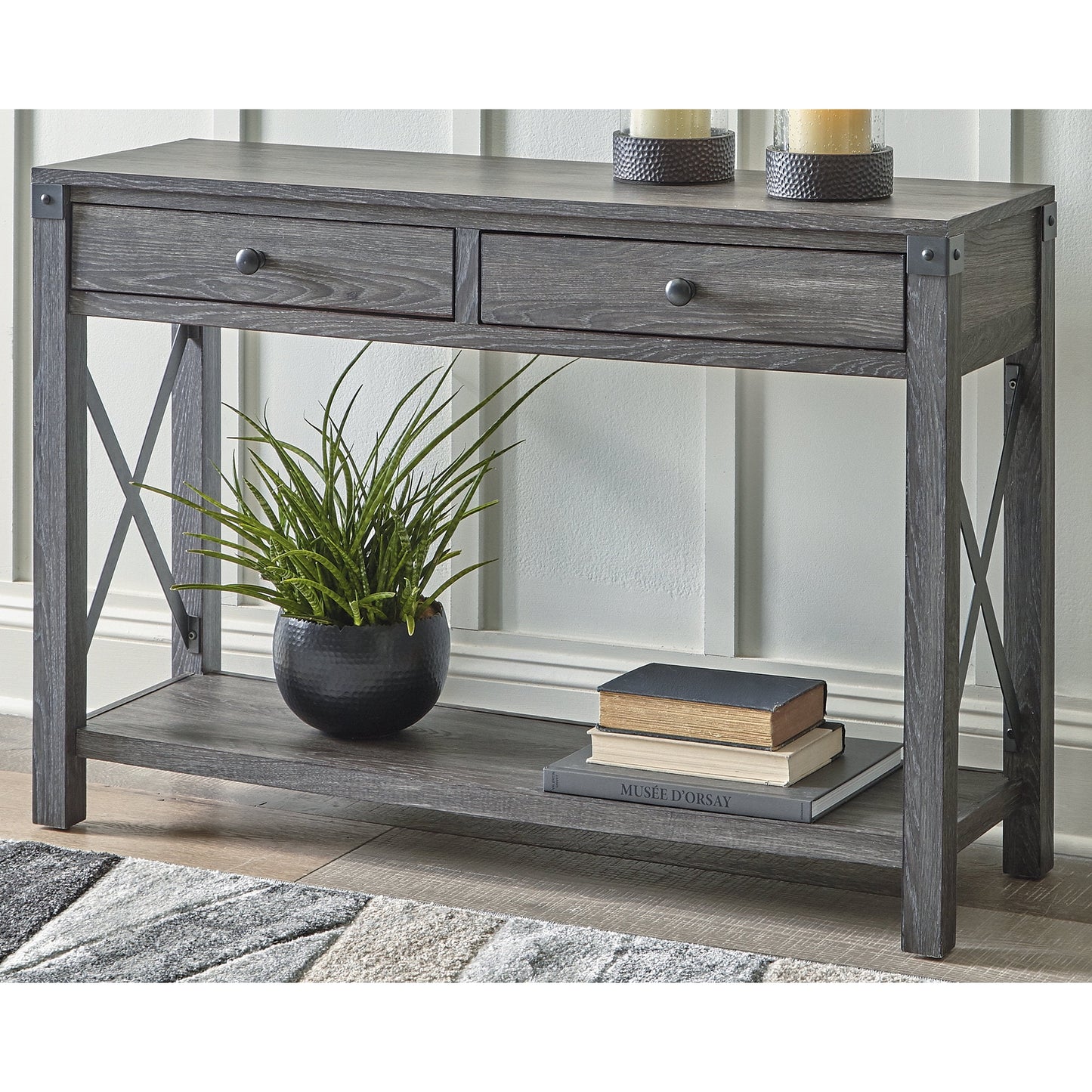Signature Design by Ashley Casual Freedan Sofa/Console Table, Grayish Brown