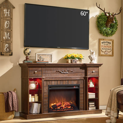 SinCiDo Fireplace TV Stand for 60 Inch, Farmhouse LED Entertainment Center w/7 Color for Living Room