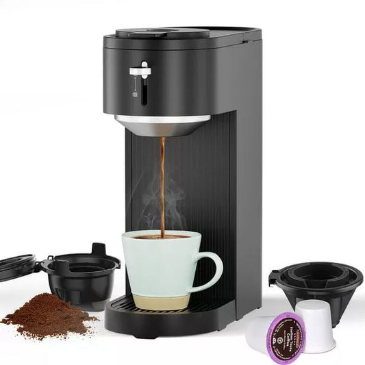 Single Serve Coffee Maker, Compatible with Capsule and Ground, 5 Brew Sizes Up to 14 Oz, Adjustable Funnel Height, Compact & Quick Brew
