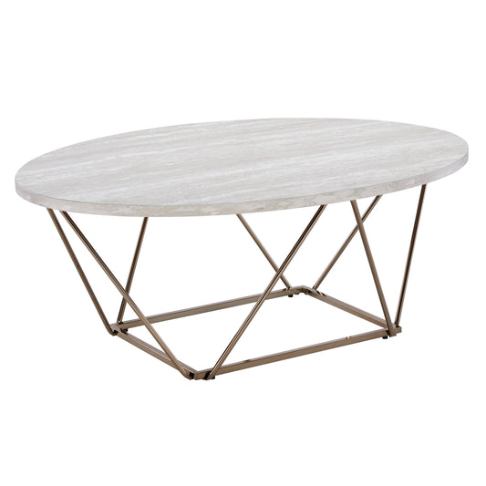 Steve Silver Rowyn Contemporary 47" Round Genuine Marble Coffee Table, White/Copper